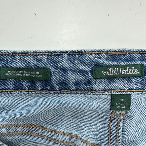 Wild Fable High Rise Slim Straight Distressed Button Fly Women size 12 Blue Jean - Picture 3 of 5